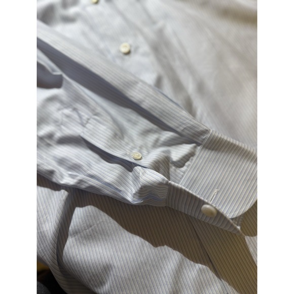 Brioni Men's Dress Shirt Blue/White Striped Silk Cotton Long Sleeve Button Up - Picture 9 of 16